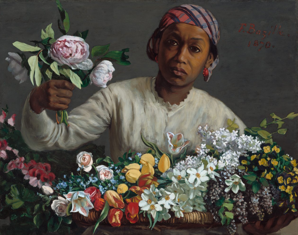 Junge Frau mit Pfingstrosen von Frédéric Bazille