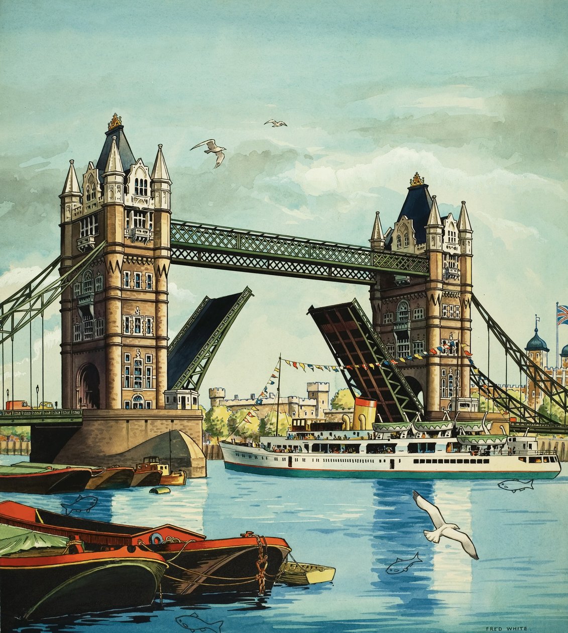 Tower Bridge, mit verstecktem Fisch von Fred White