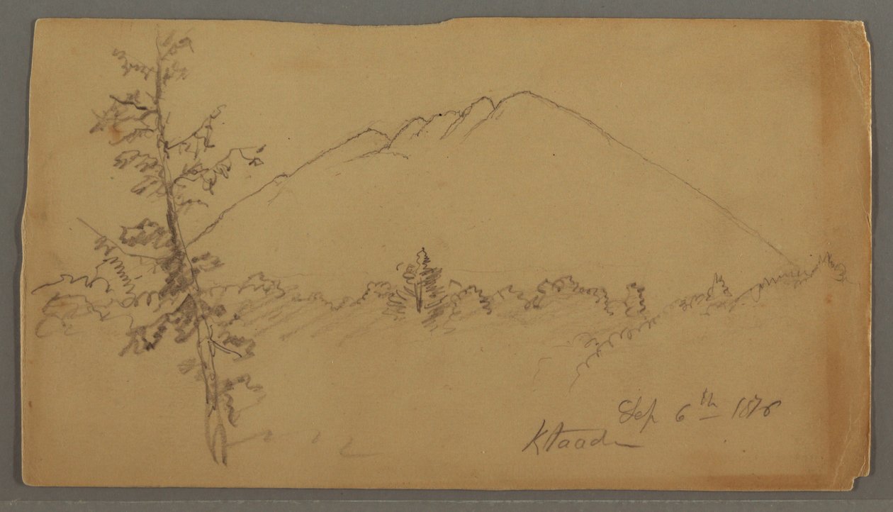 Zeichnung, Mt. Katahdin, Wald, Baum im Vordergrund von Frederic Edwin Church