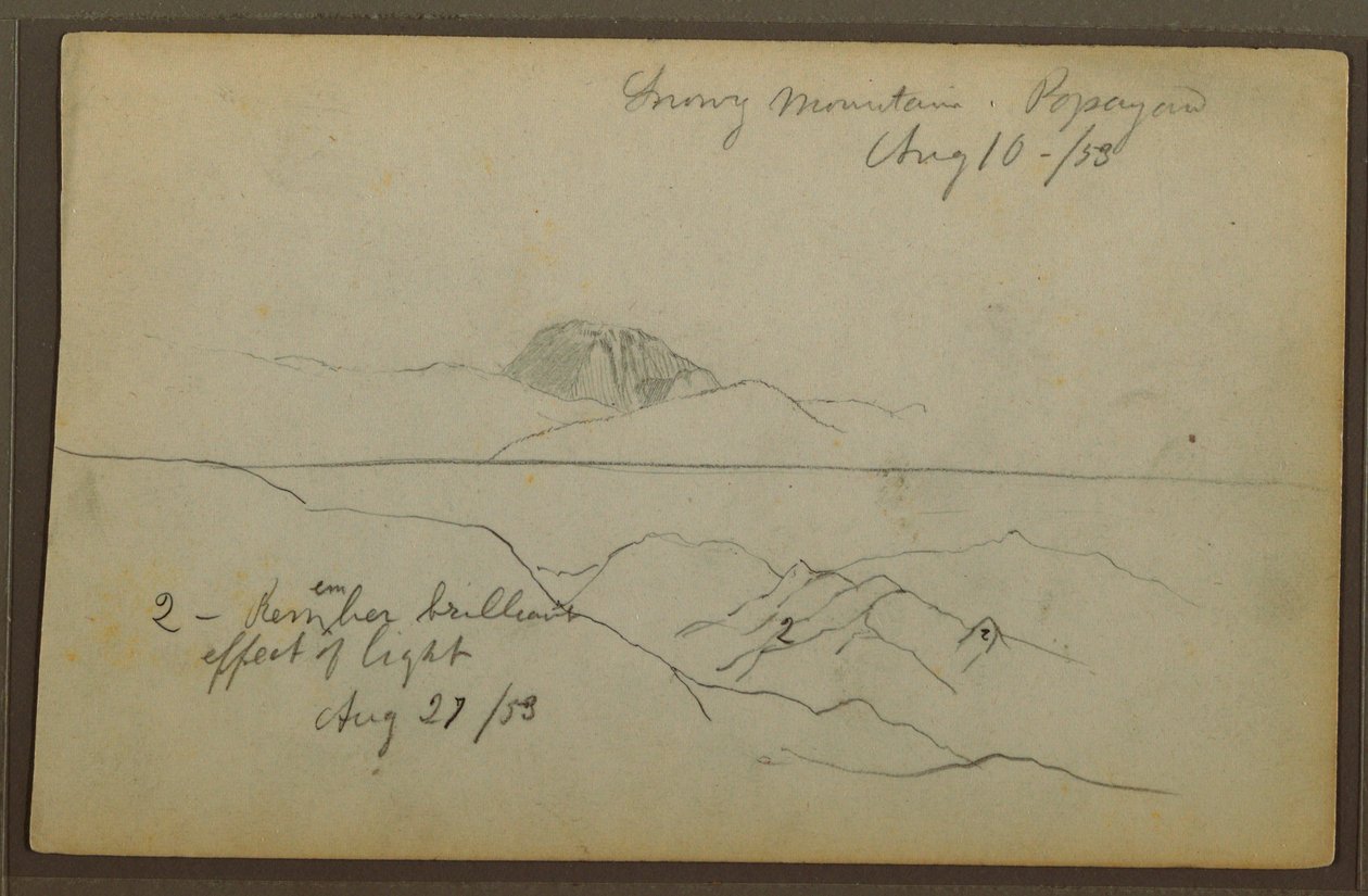 Zeichnung, Berge, Popayan, Kolumbien, August 1853 von Frederic Edwin Church