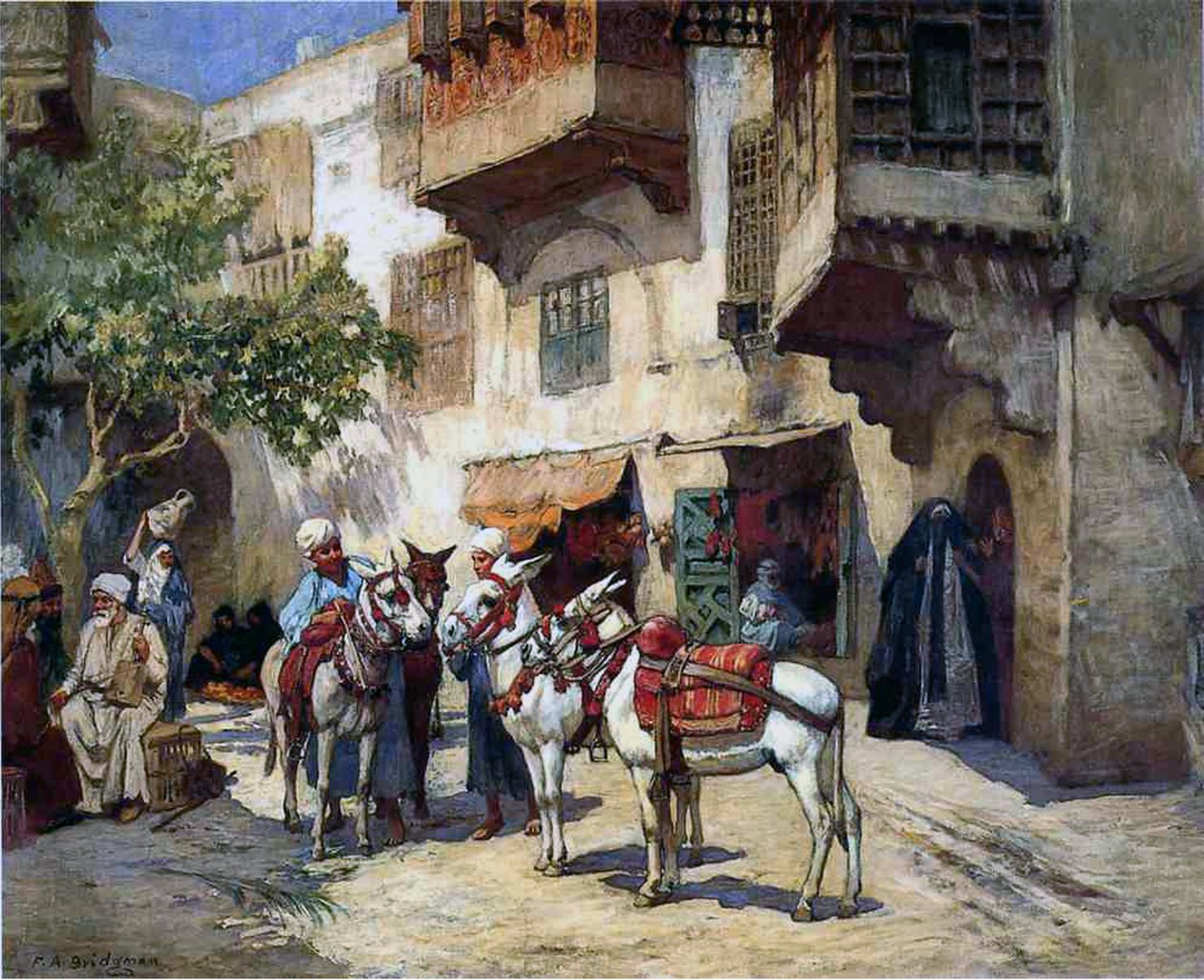 Orientalische Straße mit Eseln von Frederick Arthur Bridgman