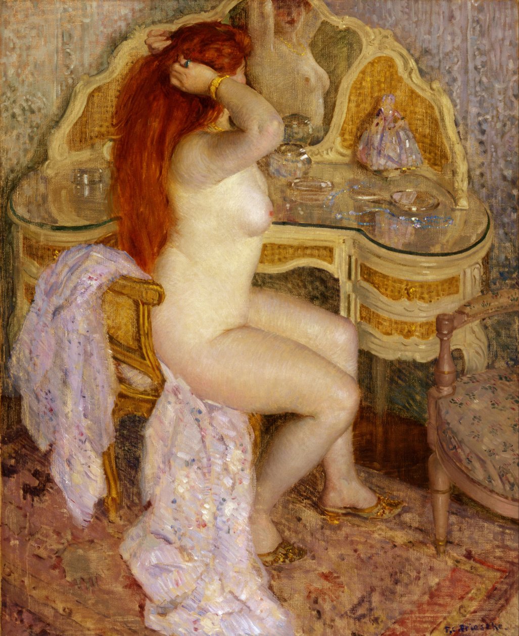 Nackte, die an ihrem Schminktisch sitzt von Frederick Carl Frieseke