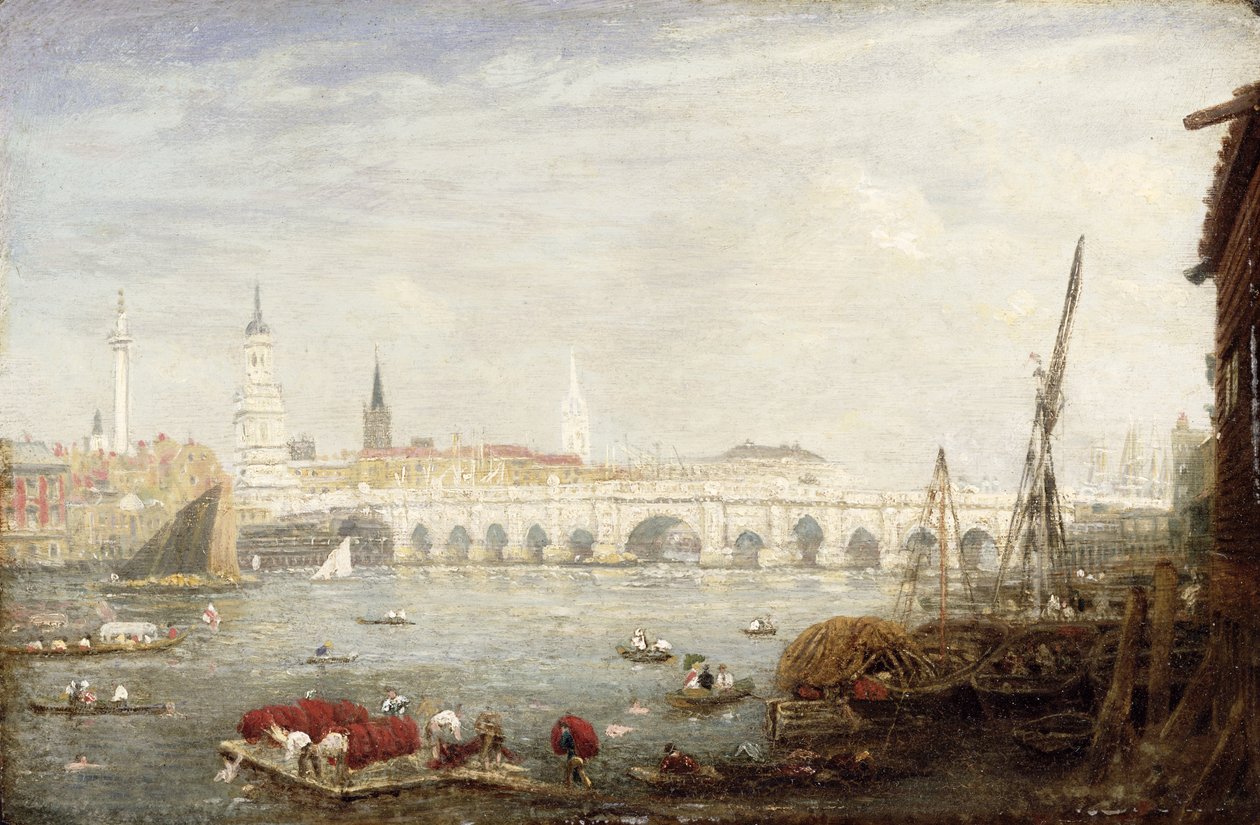 Das Monument und die London Bridge, c.1820-80 von Frederick Nash