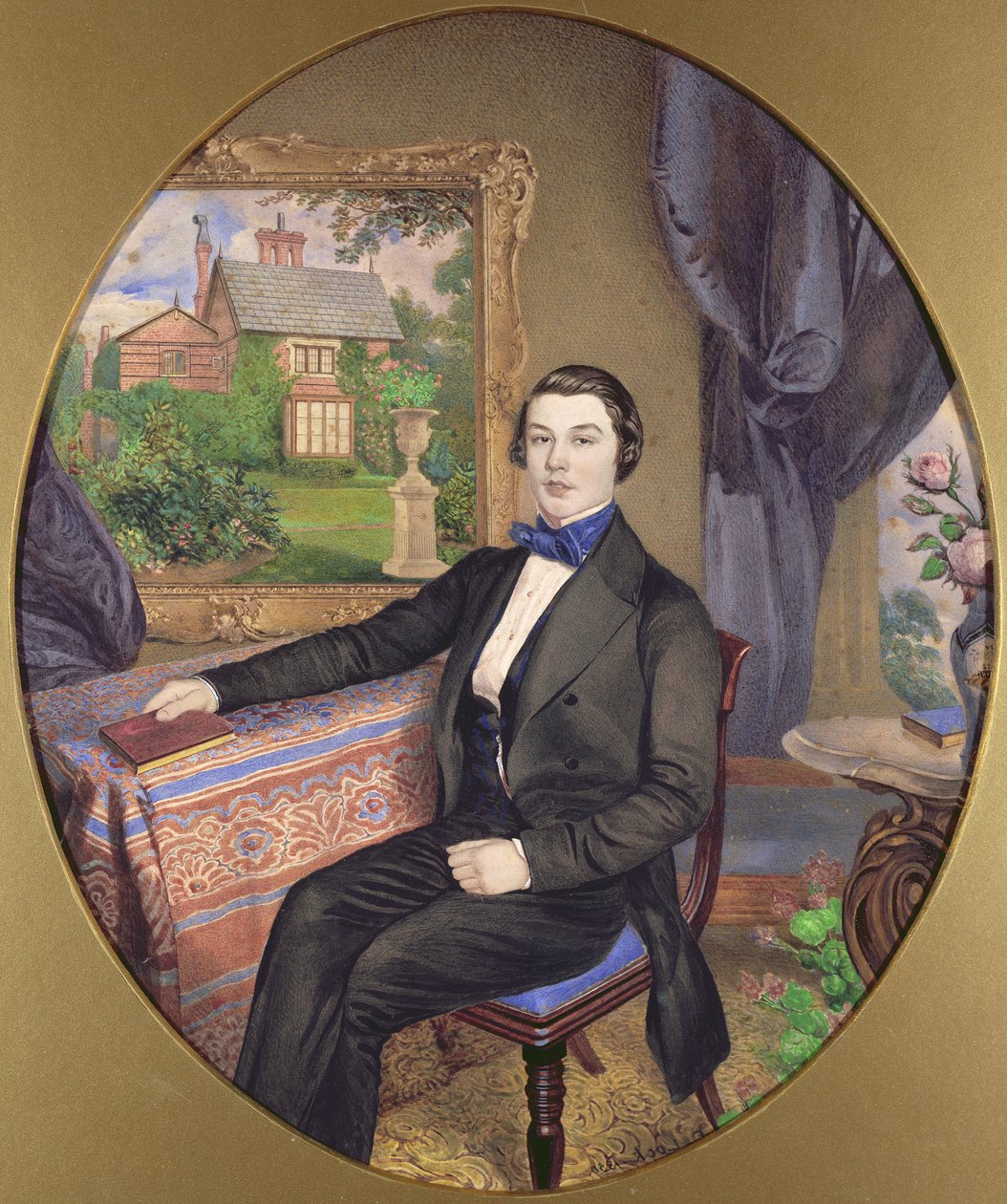 Porträt eines jungen Mannes in einem viktorianischen Interieur, 1850 von Frederick William Lock