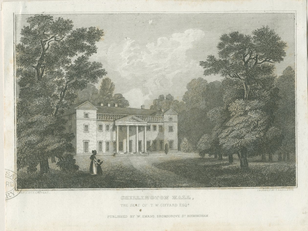 Chillington Hall: Gravur, nd [1830] von Frederick Calvert