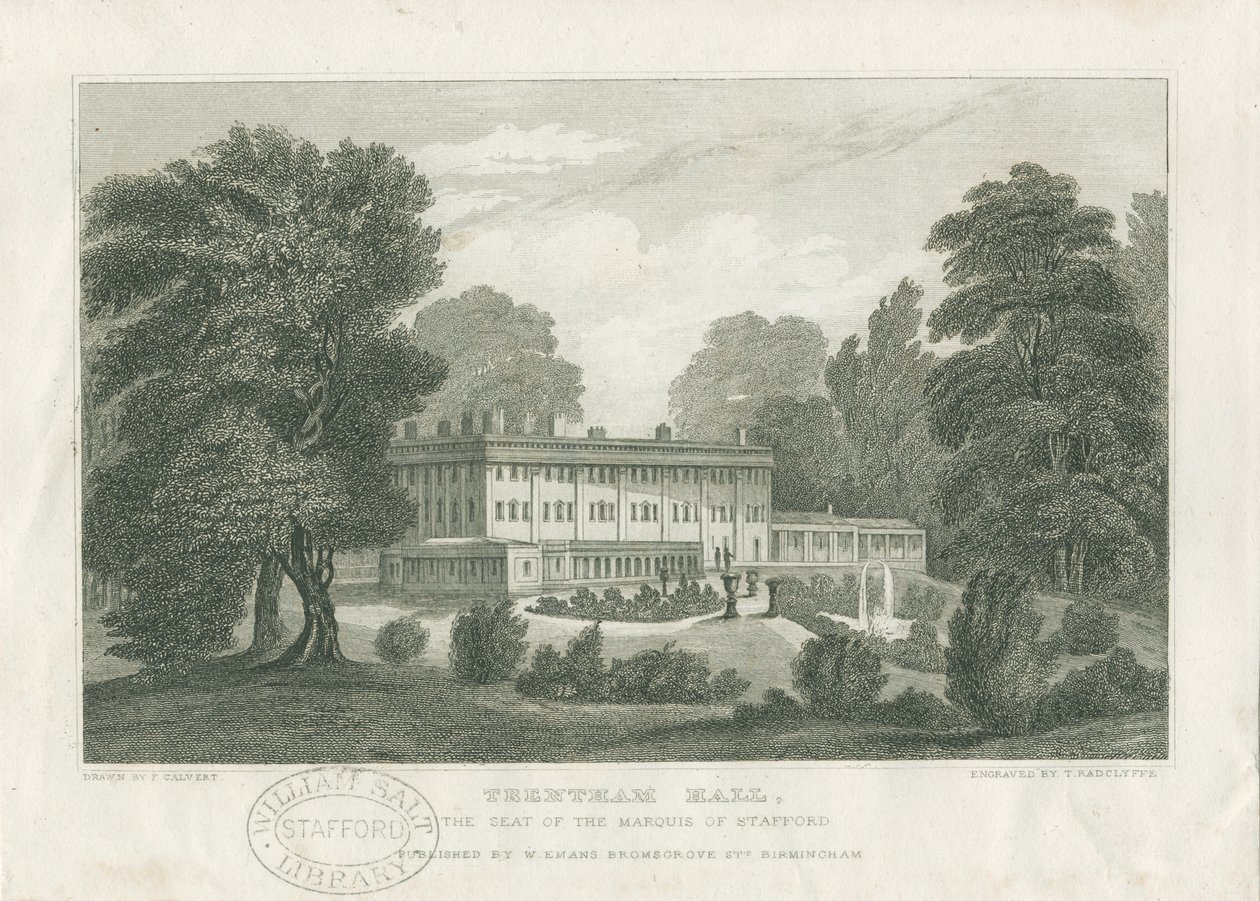 Trentham Hall: Gravur, um 1830 von Frederick Calvert