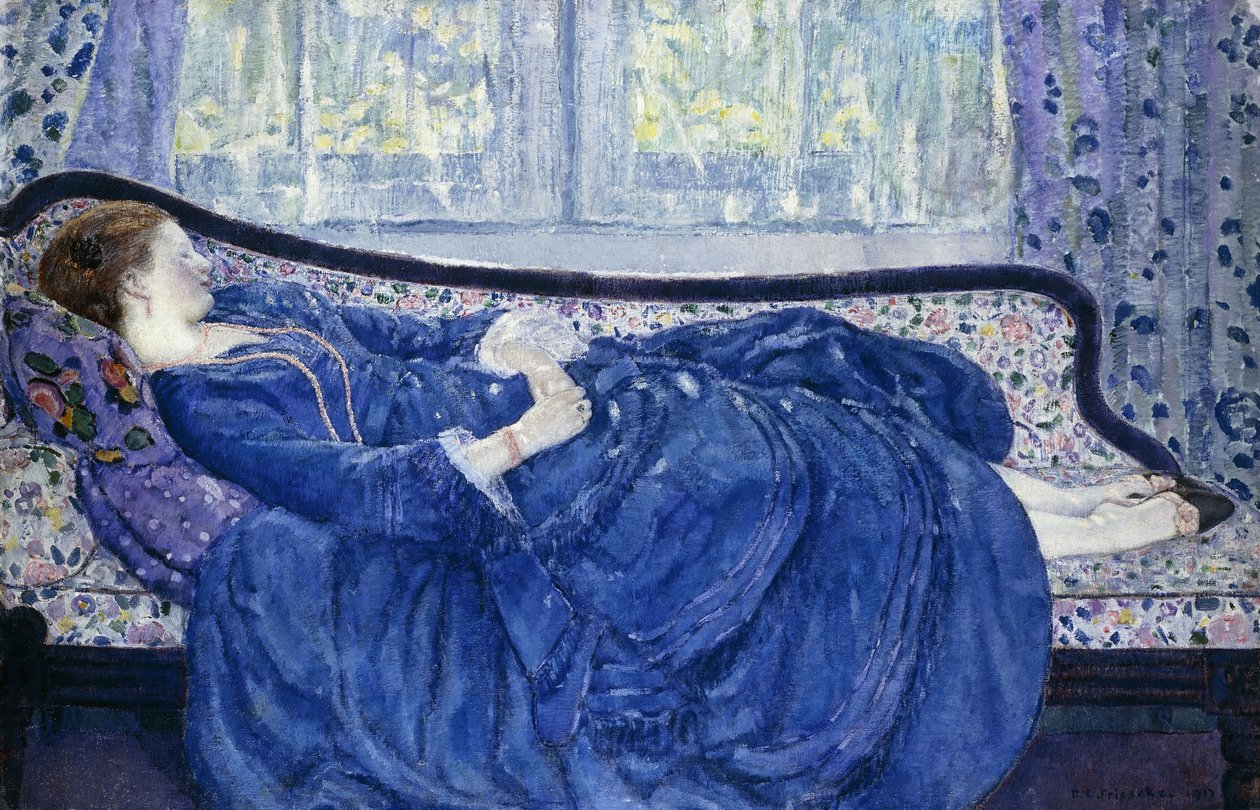 Mädchen in Blau von Frederick Carl Frieseke