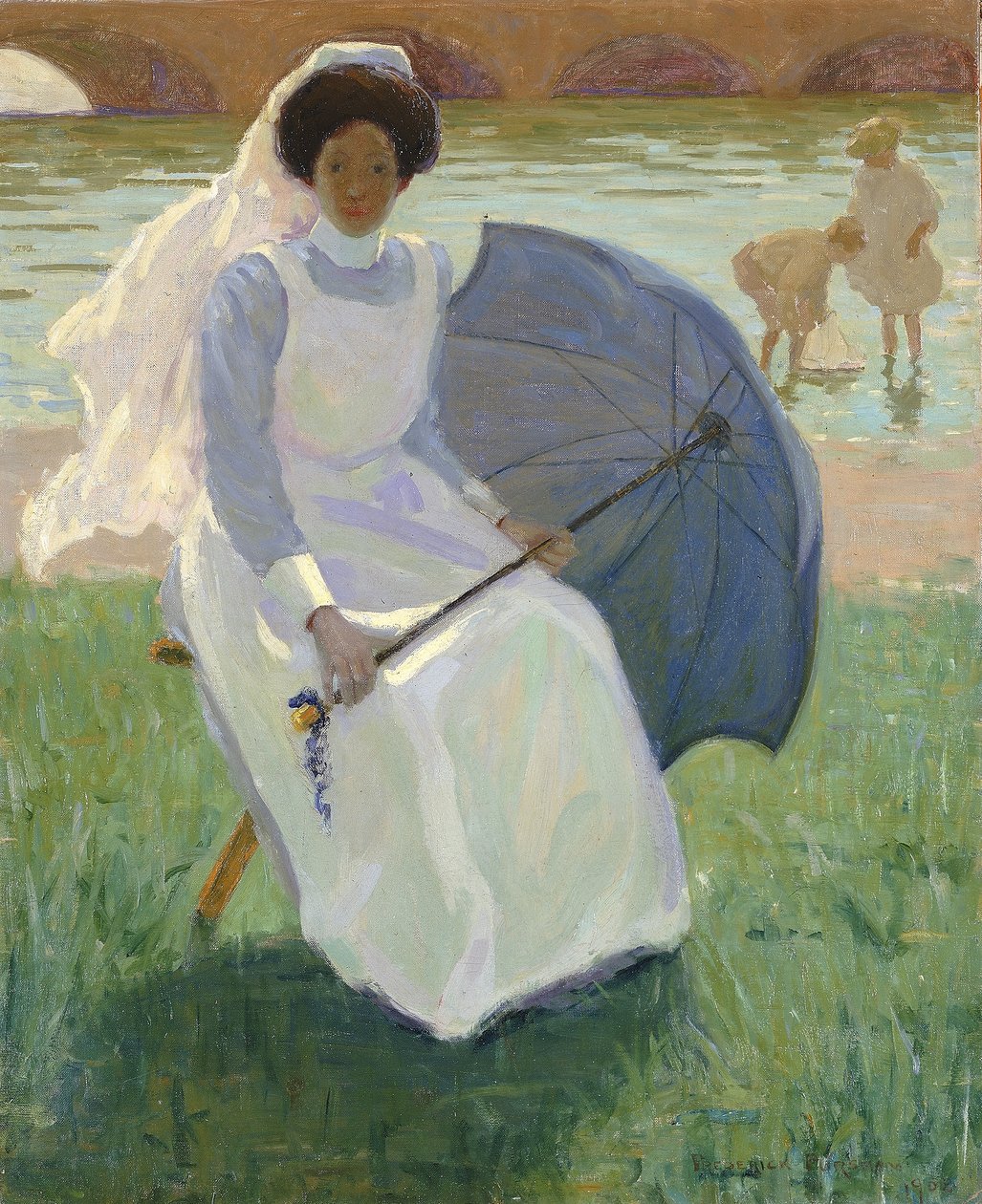 Frau mit grünem Sonnenschirm von Frederick F. Fursman