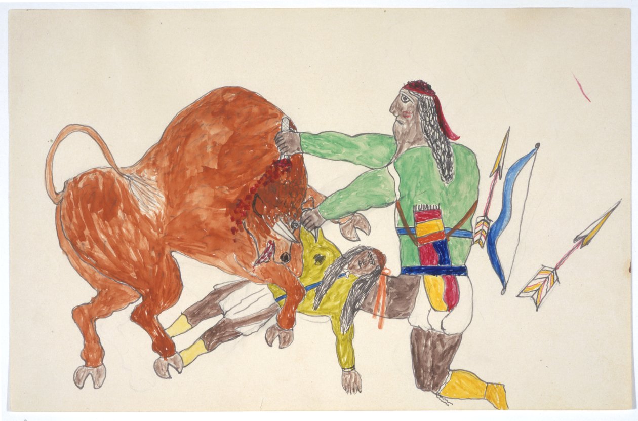 Bison trampelt Mann nieder von Frederick Gokliz