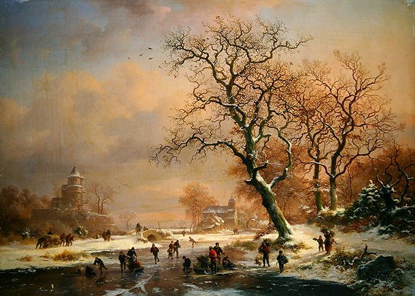 Gefrorene Winterlandschaft mit Schlittschuhläufern von Frederick Marianus Kruseman