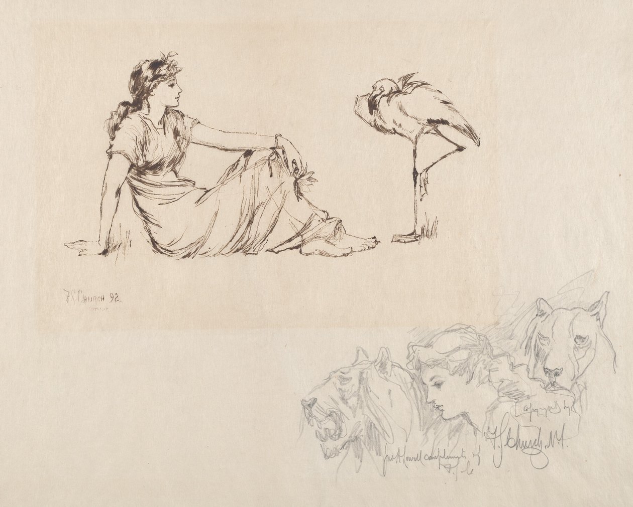 Frau und ein Kranich (Wachsamkeit?) von Frederick Stuart Church