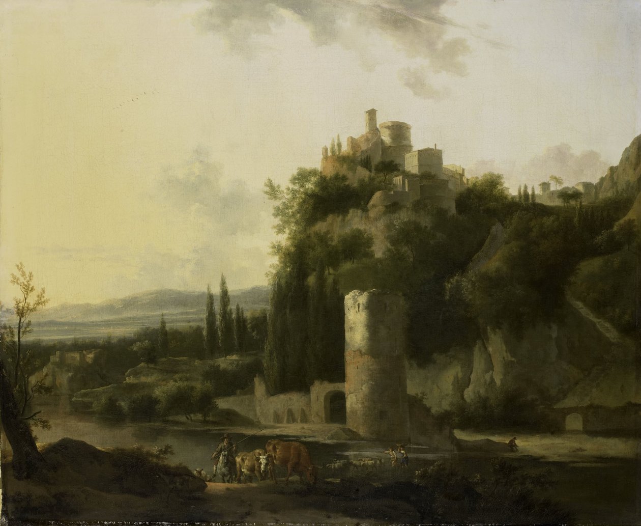 Italienische Landschaft mit Rundturm von Frederik de Moucheron