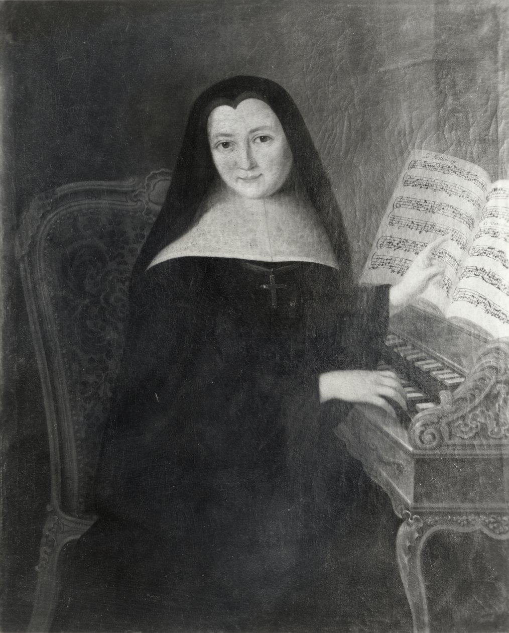 Eine Nonne aus der Abtei Montmartre unterrichtet das Cembalo von French School