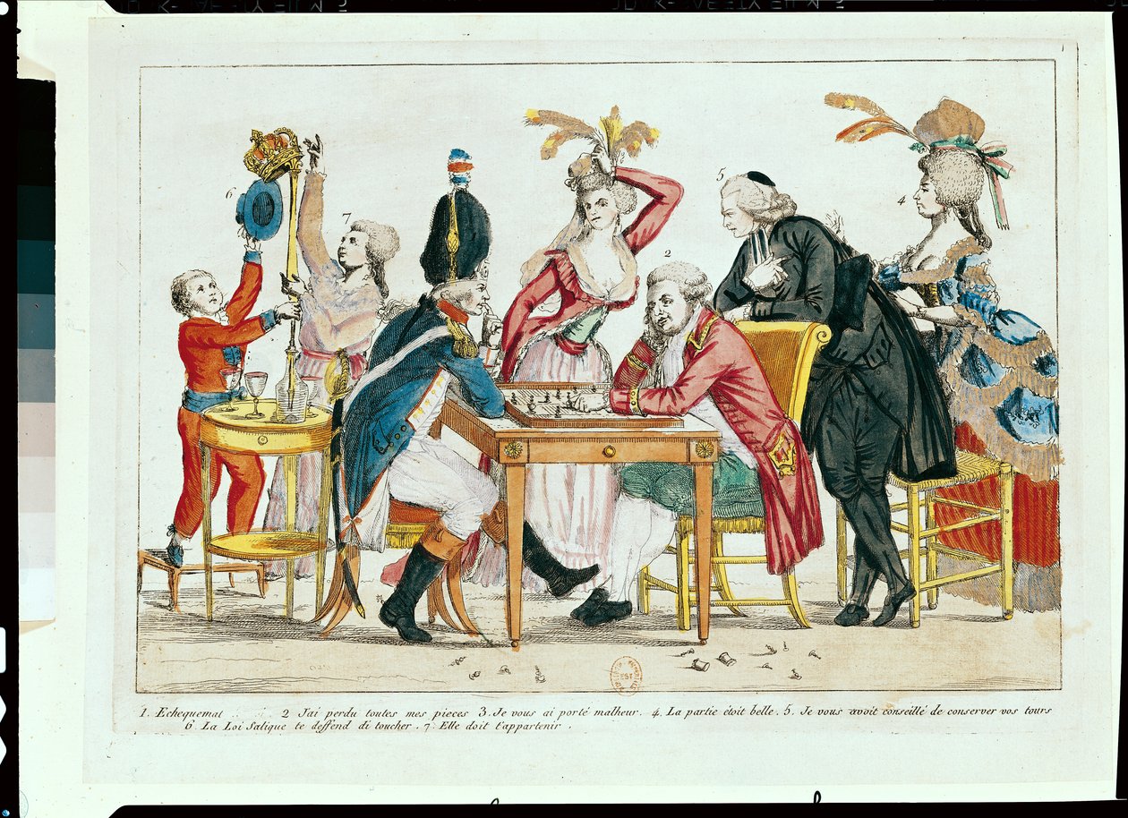 Karikatur von Ludwig XVI. (1754-93) spielt Schach mit einem Soldaten der Nationalgarde von French School