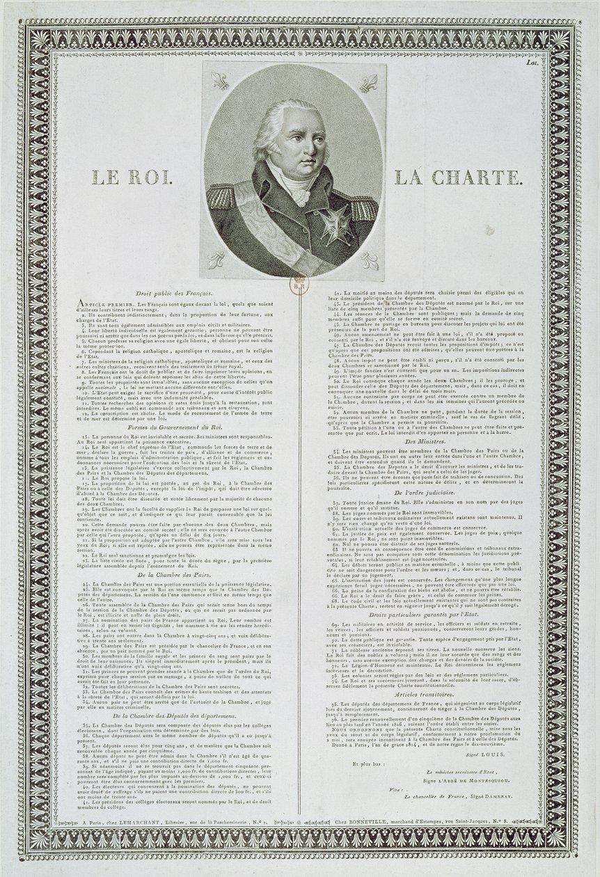 Charta von Ludwig XVIII. 1814 von French School