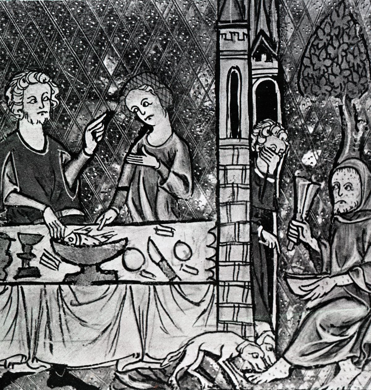 Lazarus am Tor des reichen Mannes von French School