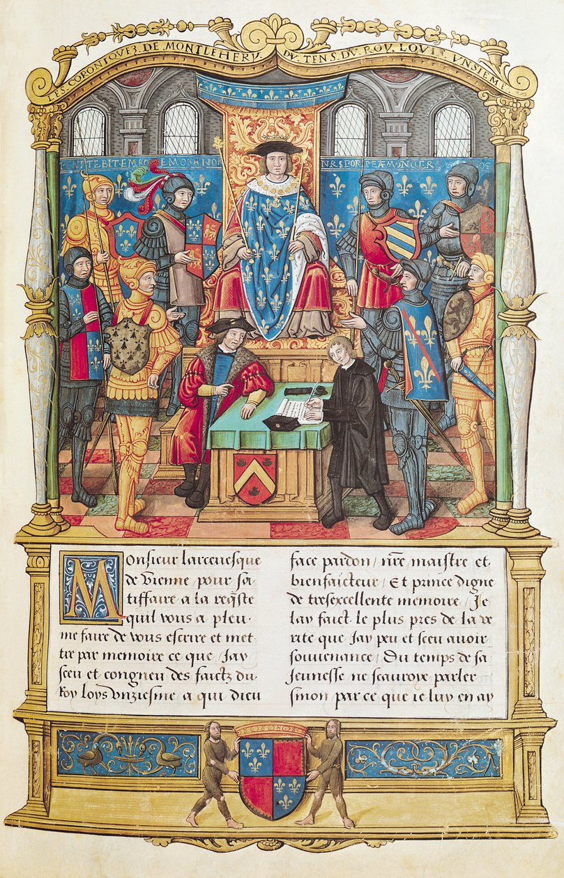 Ms 18 fol 1r Präsentation der Memoiren an Ludwig XI., aus den Memoiren von Philippe de Commines von French School