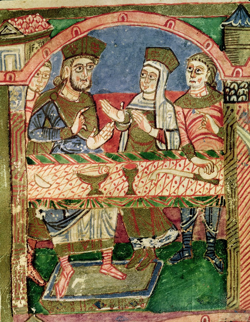St. Radegund am Tisch von Clothar I. (Detail) von French School