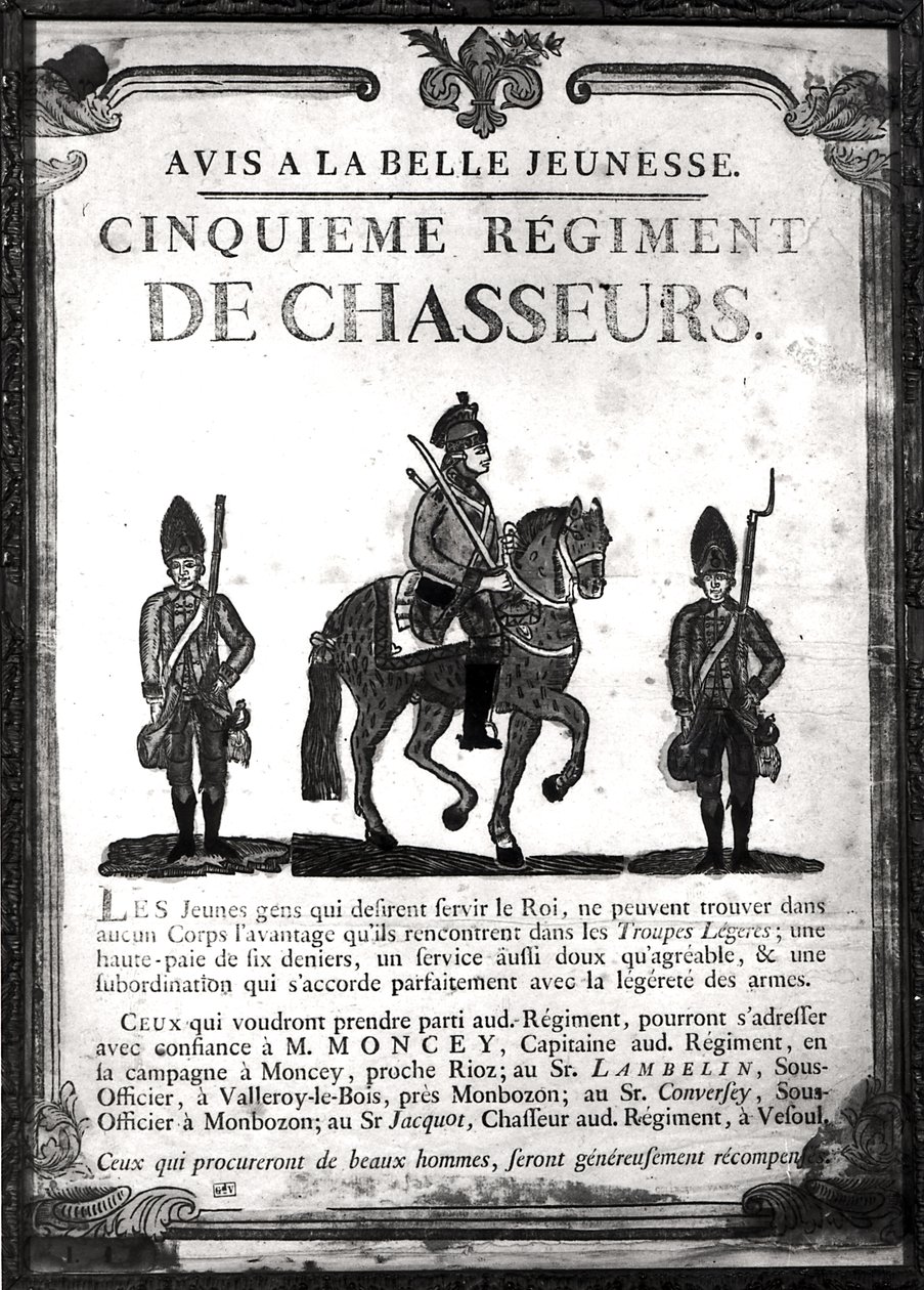 Rekrutierungsplakat für das Fünfte Regiment von French School