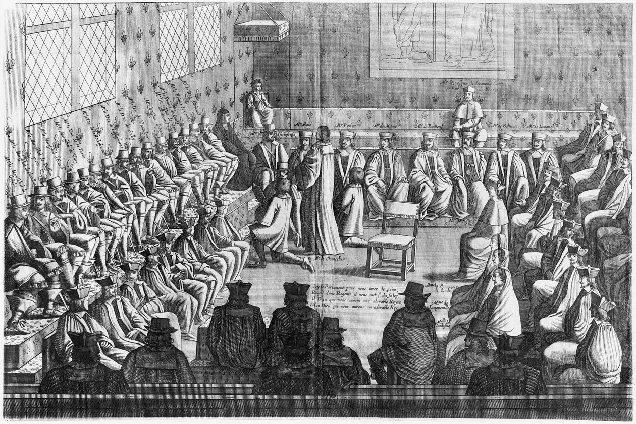 Parlamentssitzung unter Vorsitz von Regentin Anne von Österreich und Ludwig XIV. von French School