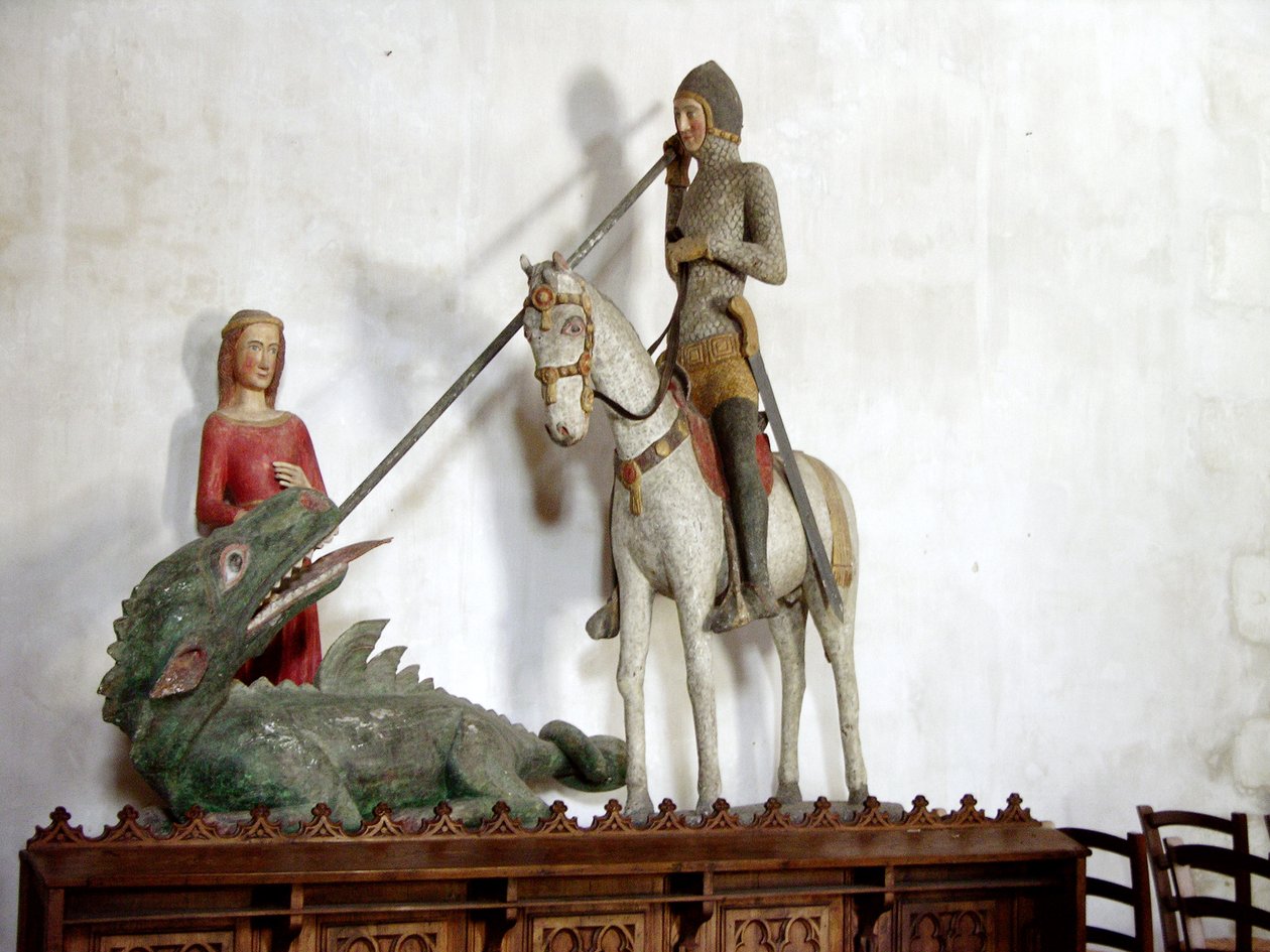 St. Georg und der Drache (polychromes Holz) von French School