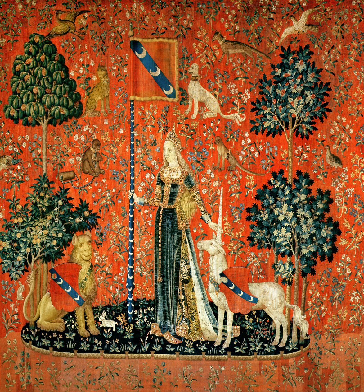 Die Dame mit dem Einhorn: Tastsinn (Wandteppich) von French School
