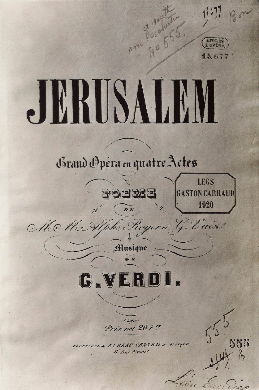 Titelseite der Oper Jerusalem, ca. 1847 von French School