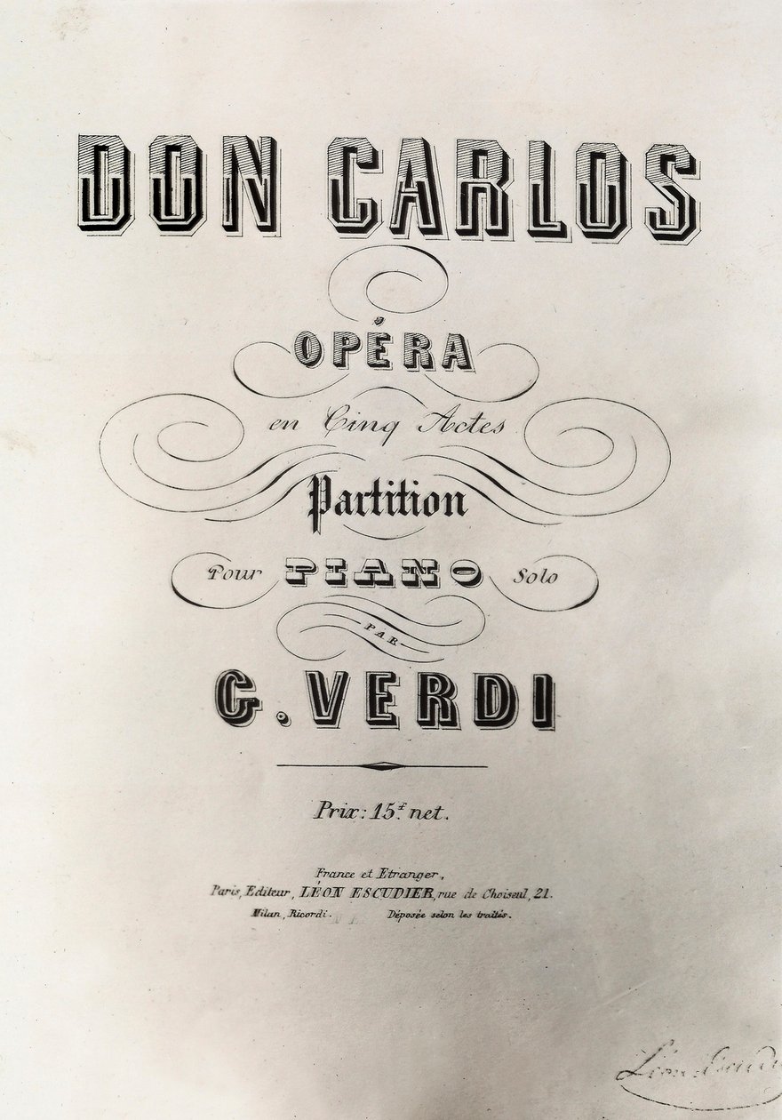 Titelseite der Partitur von Don Carlos, 1867 von French School