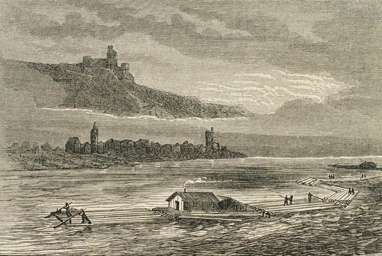 Transport auf dem Rhein in den 1860er Jahren von French School
