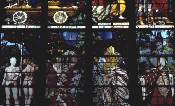Fenster, das Adam und Eva darstellt von French School