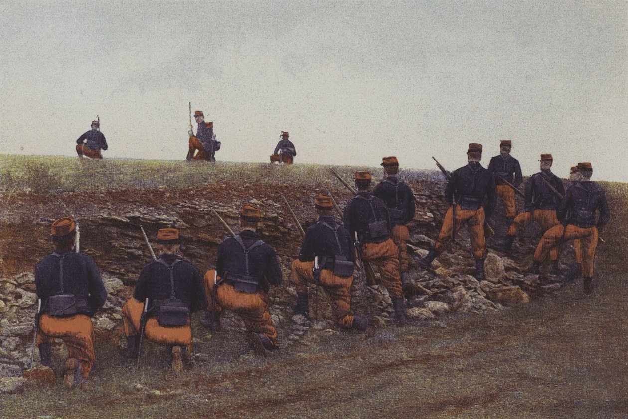 Französische Infanterie bei Manövern (Farbfoto) von French Photographer