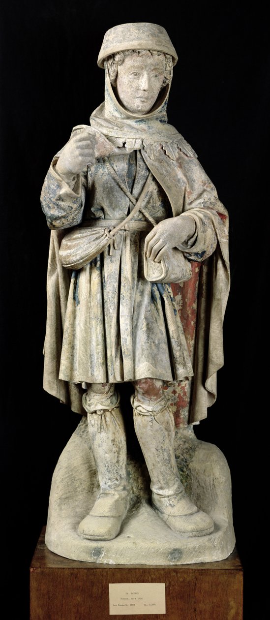 Ein Bauer, ca. 1500 (polychromer Stein) von French School