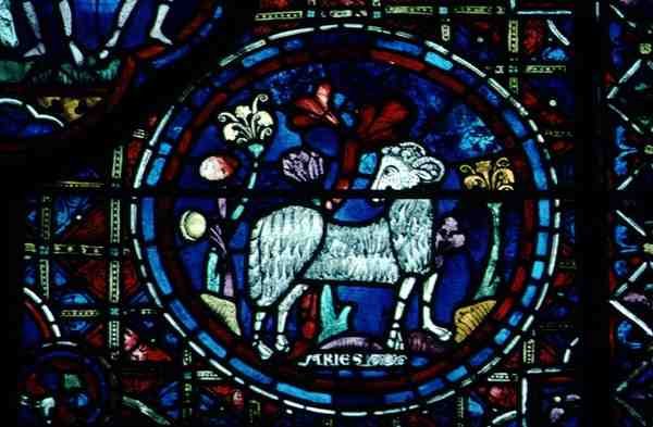 Widder, aus dem Tierkreisfenster von French School