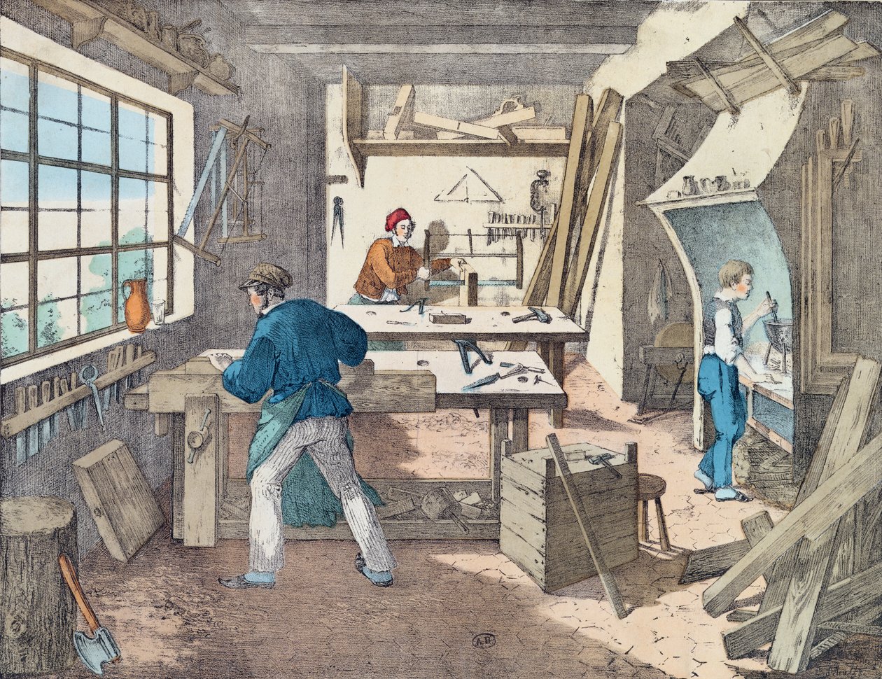 Zimmermannswerkstatt, ca. 1860 von French School
