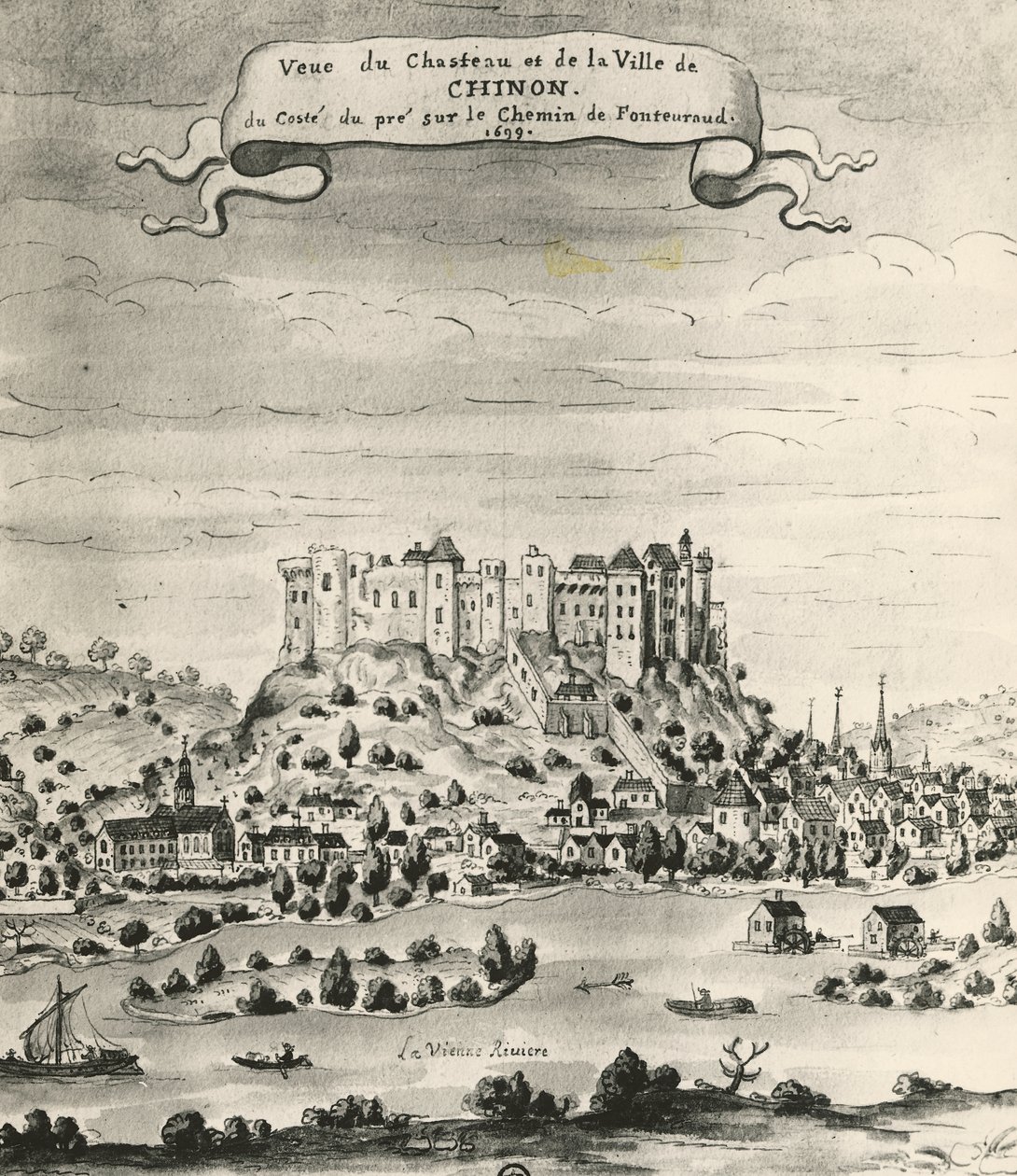 Schloss und Stadt Chinon von French School