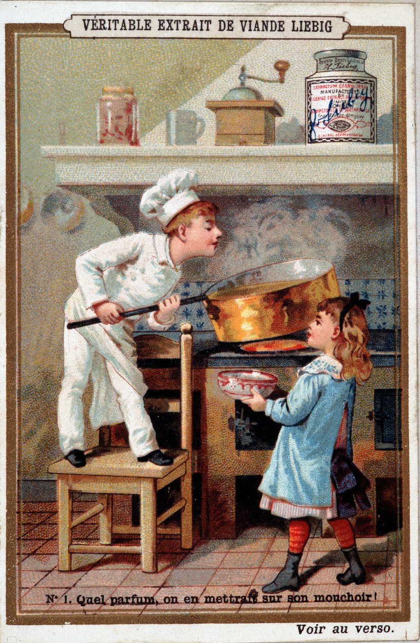 Koch in seinem Ofen - Chromo. Liebig von French School