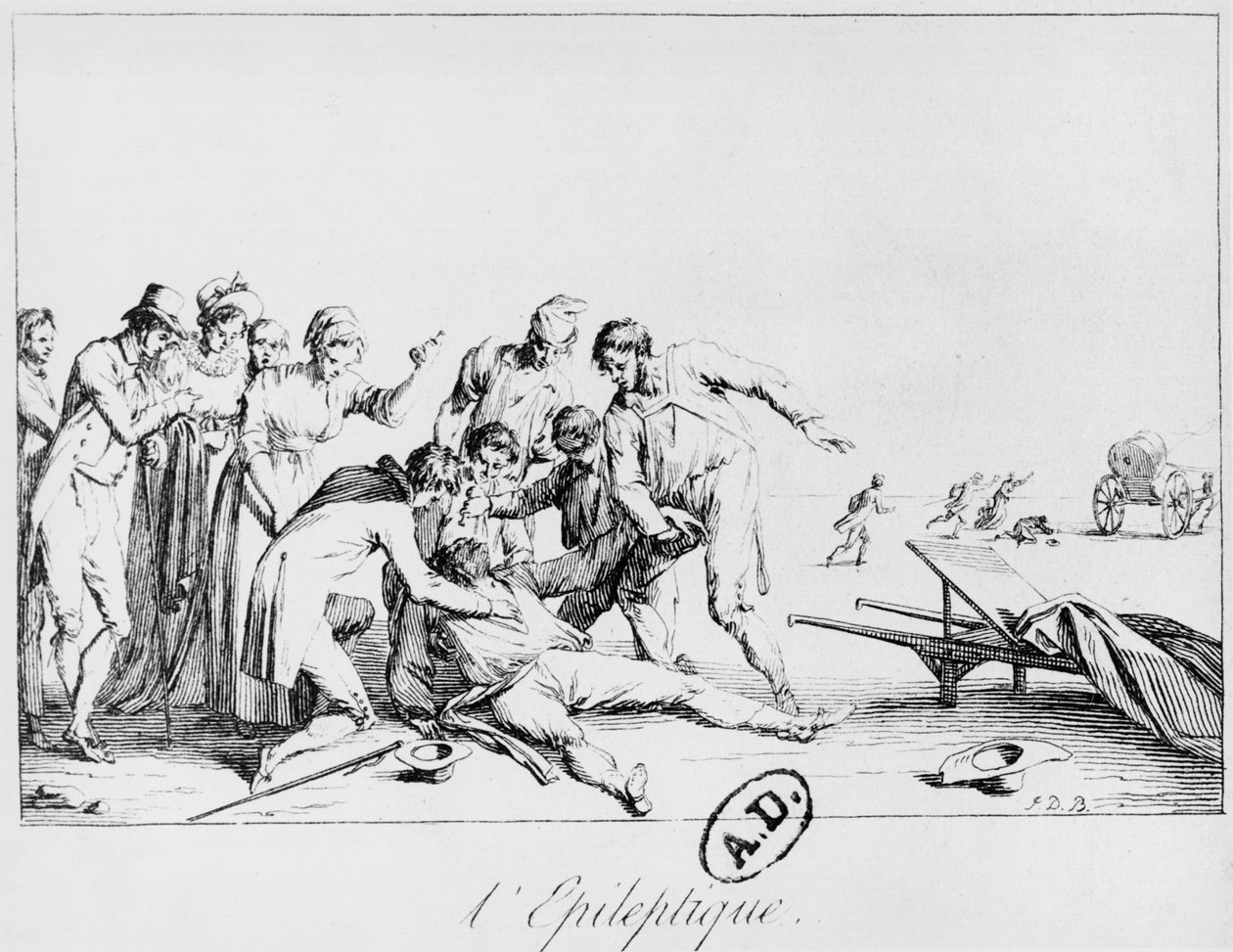 Epileptischer Anfall auf der Straße, ca. 1800 von French School