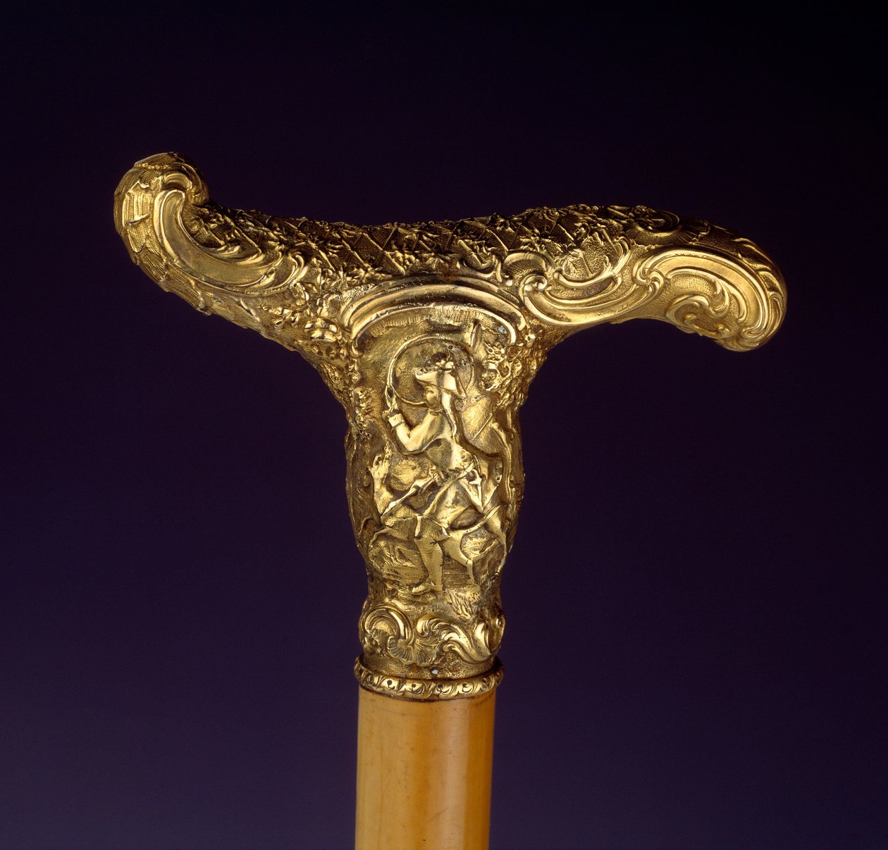 Goldener Silberstockgriff. Jagdszene von French School