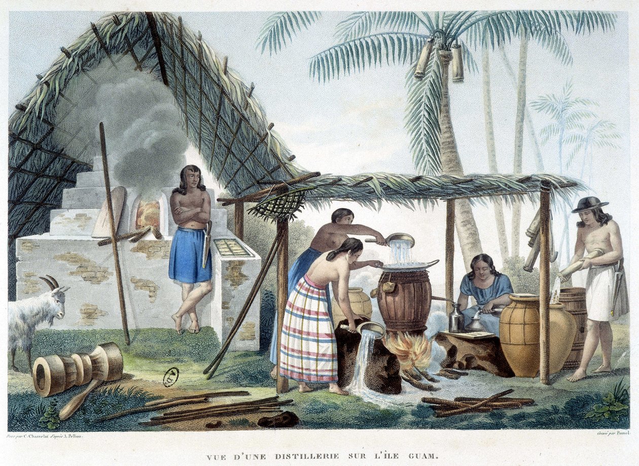 Brennerei auf der Insel Guam. von French School