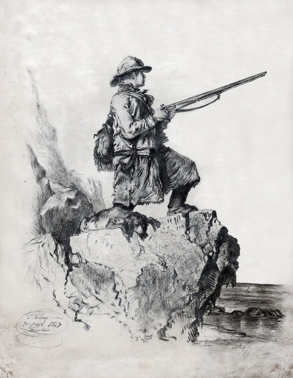 Jäger mit seinem Hund (Zeichnung) von French School