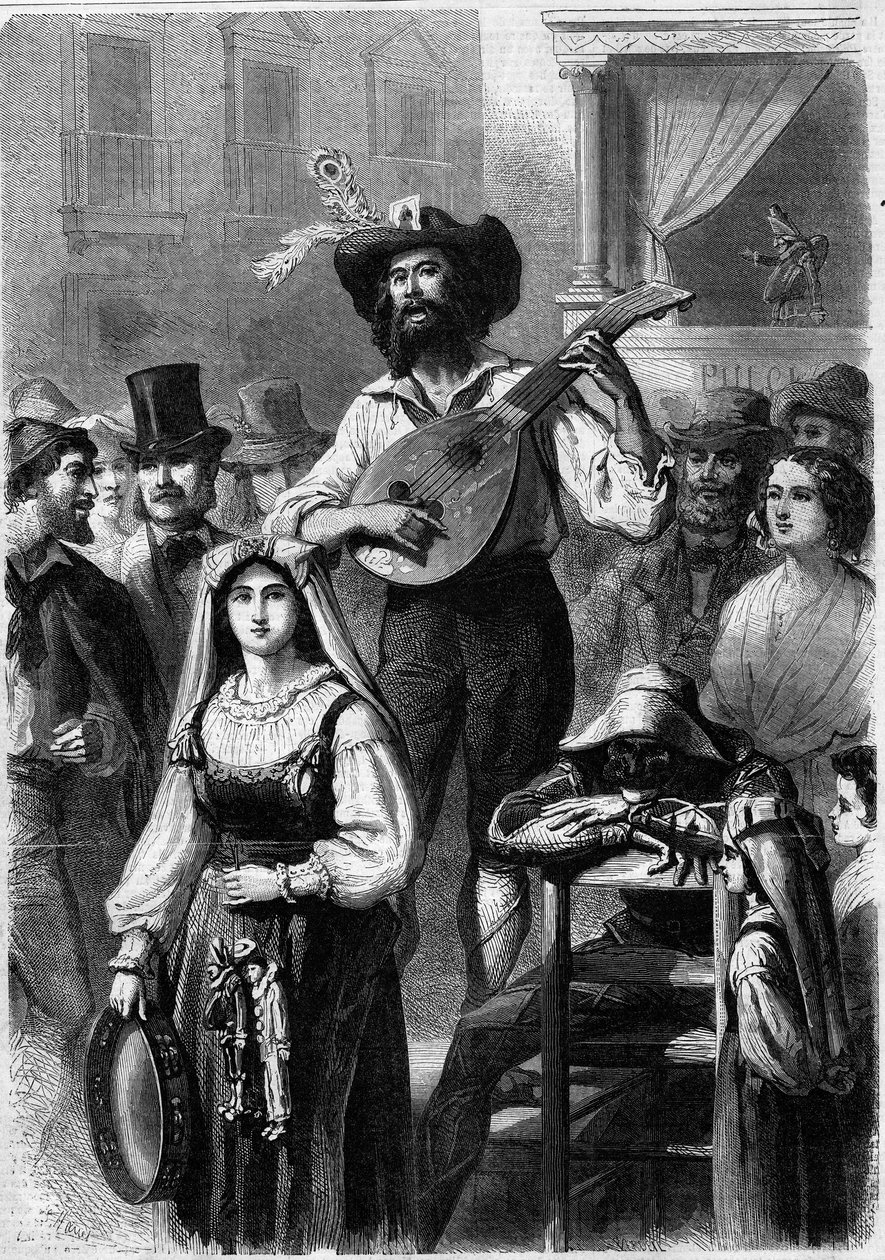Mandolinenspieler auf einer Straße in Italien von French School
