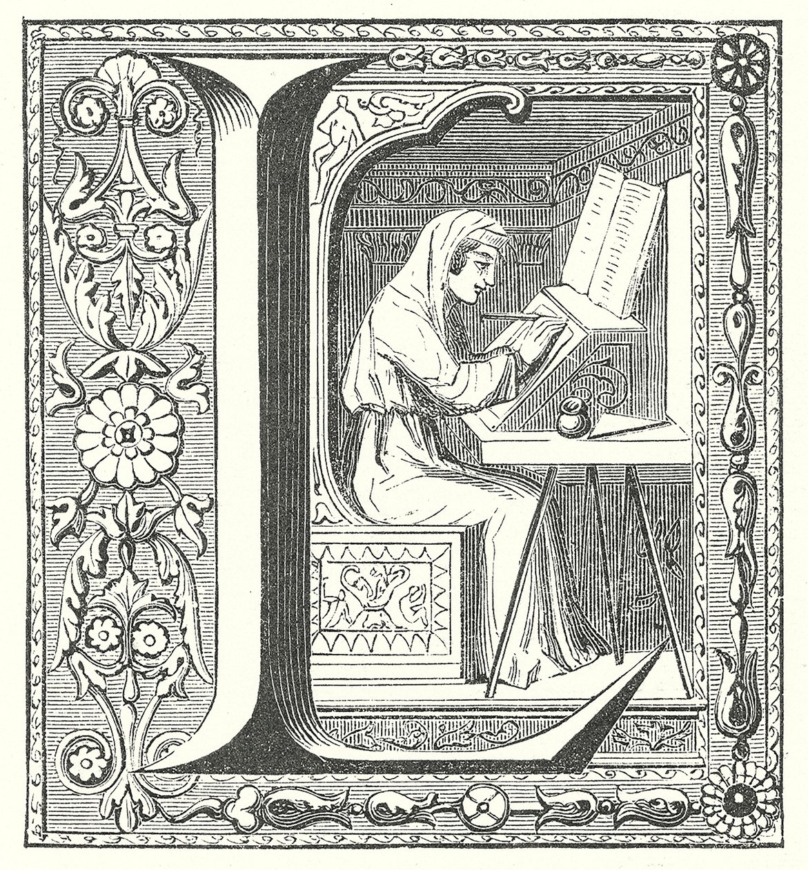Mittelalterlicher Schreiber bei der Arbeit von French School