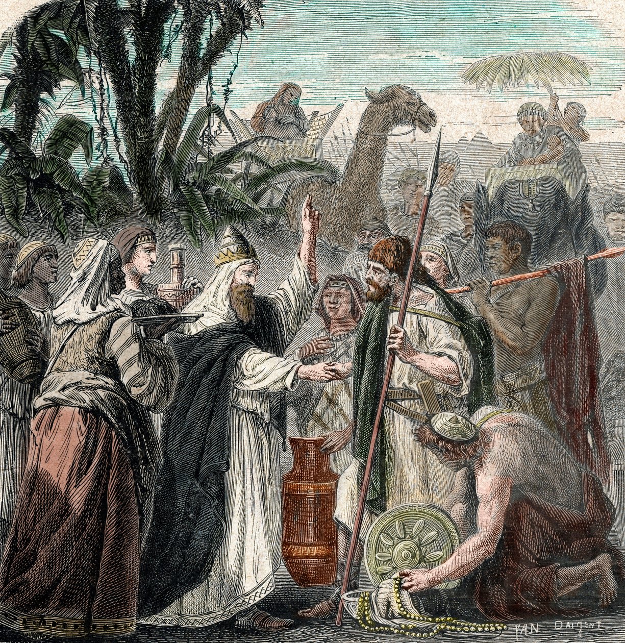 Begegnung von Abraham und Melchisedek (Gravur) von French School