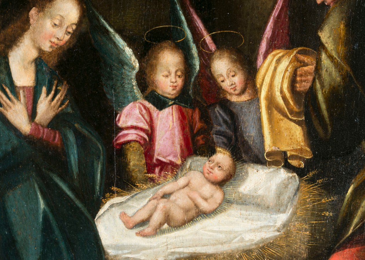 Geburt Christi, Detail. Triptychon von Aubery von French School
