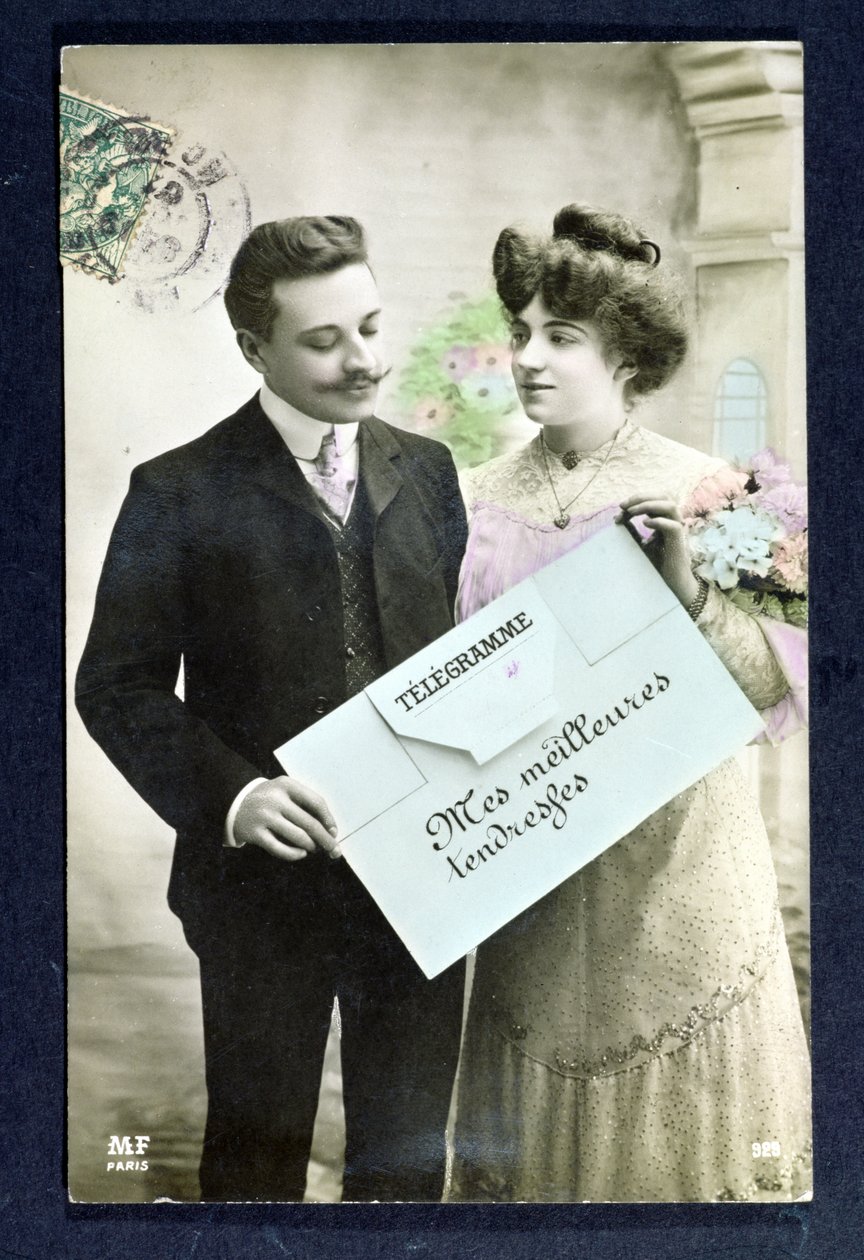 Postkartentelegramm von 1907 von French School
