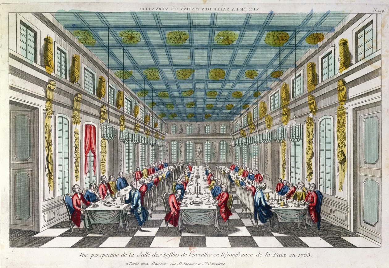 Das Esszimmer in Versailles im Jahr 1763 von French School