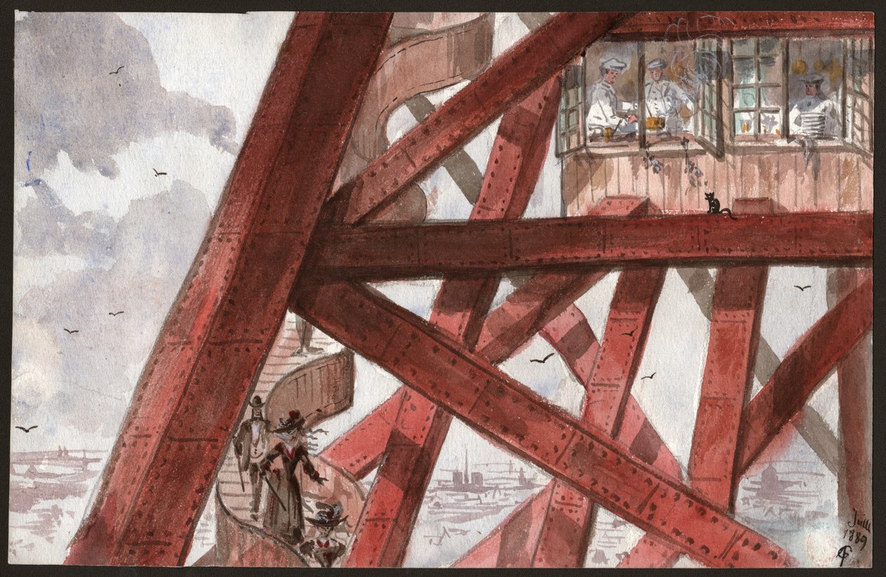 Touristen auf dem Eiffelturm (Illustration) von French School