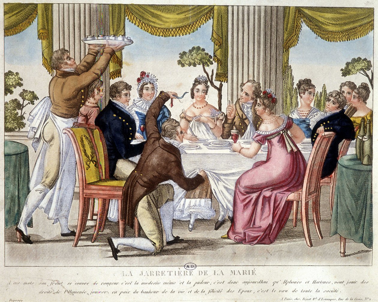 Hochzeitsmahl, Strumpfbandritual - ca. 1812 von French School