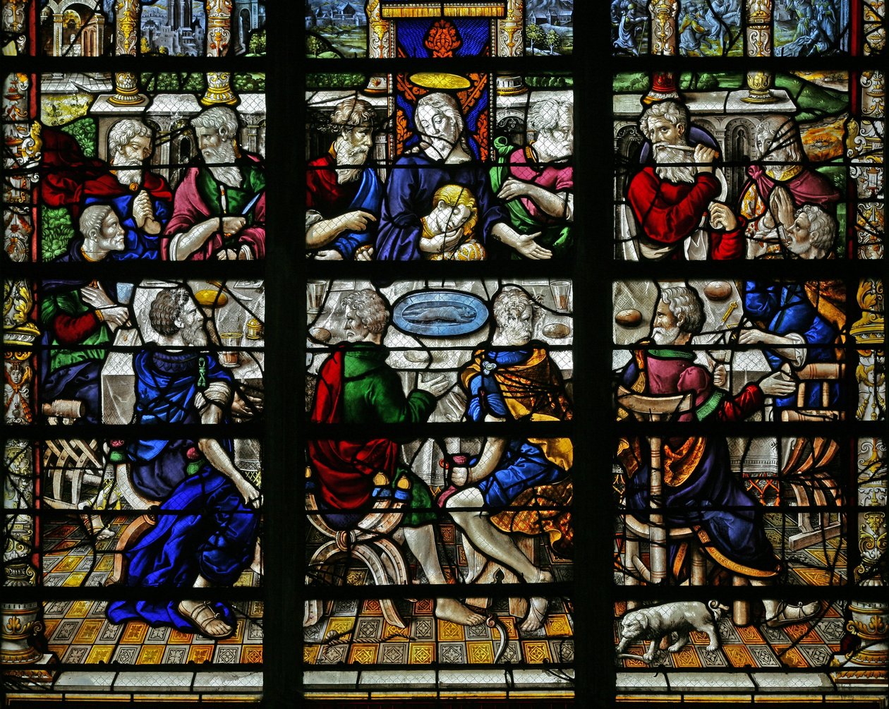 Fenster w22, das letzte Abendmahl darstellend von French School