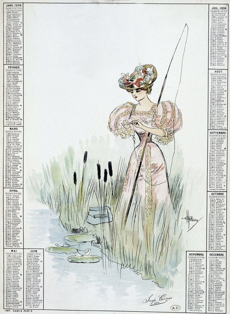 Frau beim Angeln - Zeichnung von Guillaume von French School
